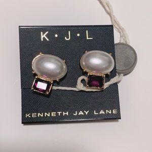 KENNETH JAY LANE Purple Amethyst Crystal Pearl Earring
